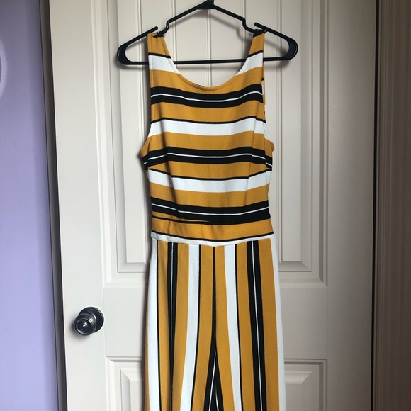 Yellow Black and White Striped Romper - Picture 1 of 2